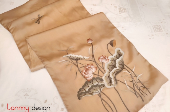 Organza silk scarf hand-embroidered with lotus  60*200 cm